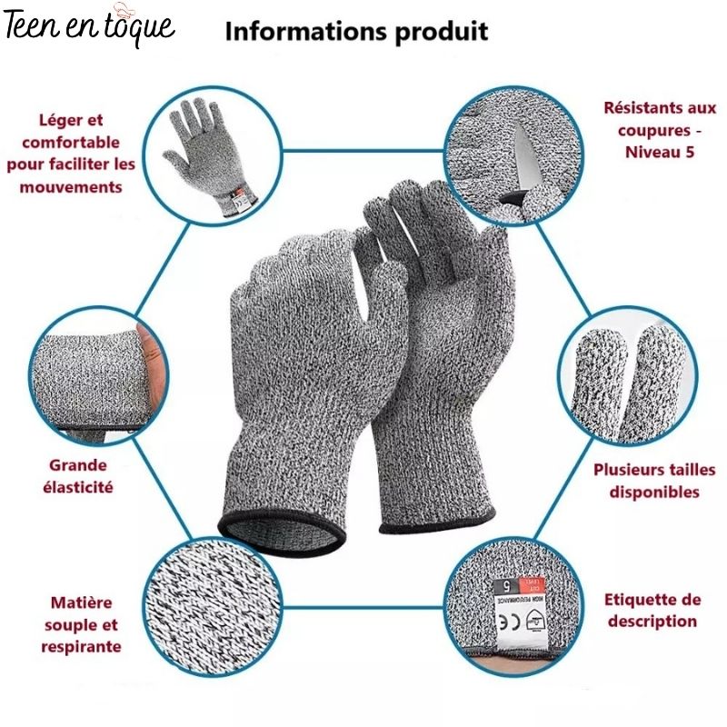 Gants Magiques anti-coupures (Niveau 5)|MagicGloves™ | Cuisine | Jardinage | Bricolage Teen en Toque
